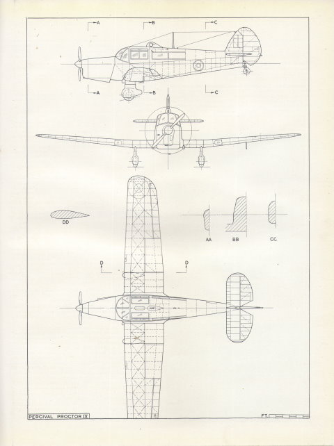 Percival Proctor Mk.IV, рисунок Harry J.Cooper, 1/72, «Aircraft of the fighting powers» Том.V, издание 1944г